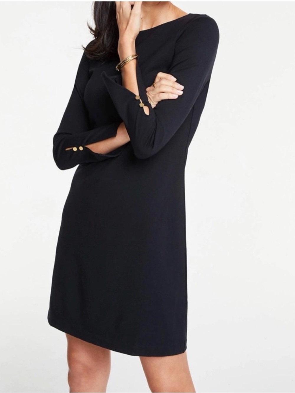 NWT: Ann Taylor Factory Black Mini Dress with Gold Buttons size M